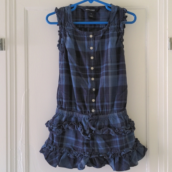Ralph Lauren sleeveless ruffled drop waist tartan plaid dress - Picture 1 of 3